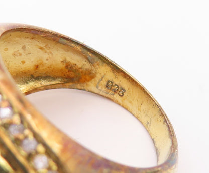 925 Sterling Silver Vintage Ring Gold Plated Snake Skin CZ Band Sz 7 RG30316