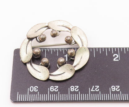 BEAU 925 Sterling Silver  Vintage Modernist Floral Wreath Brooch Pin  BP9198