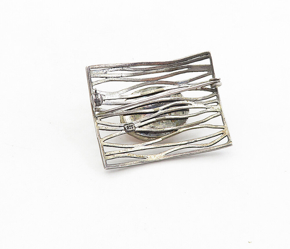 925 Sterling Silver  Vintage Faceted Rose Quartz Hammered Brooch Pin  BP3106