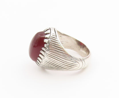 925 Sterling Silver Vintage Ring Cabochon Carnelian Grooved Band Sz 11.5 RG36707