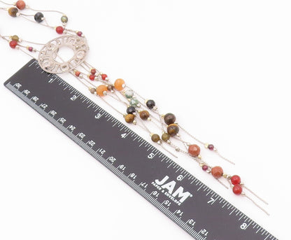 NETA 925 Sterling Silver Vintage Tiger's Eye & Multi Stone Chain Necklace NE3641