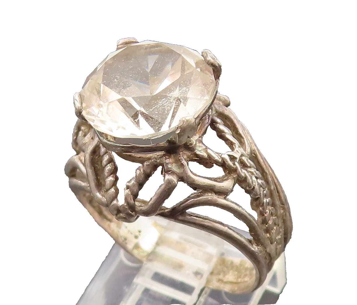 925 Sterling Silver Vintage Openwork Rope Star Dome Topaz Ring Sz 7  RG26490