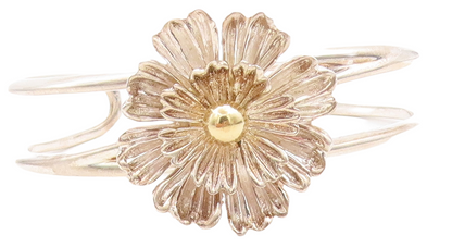 ESPO 925 Silver & 14K GOLD  2 Tone Sculpted Flower Split Cuff Bracelet  BT2484