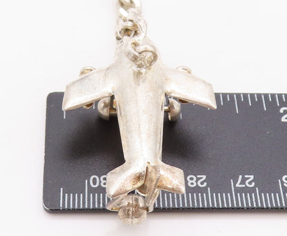 925 Sterling Silver Vintage Key Chain Solid Cutout Moving Airplane TR3837