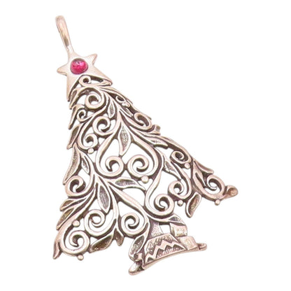 JEZ 925 Silver  Vintage Openwork Tourmaline Christmas Tree Pendant  PT21474
