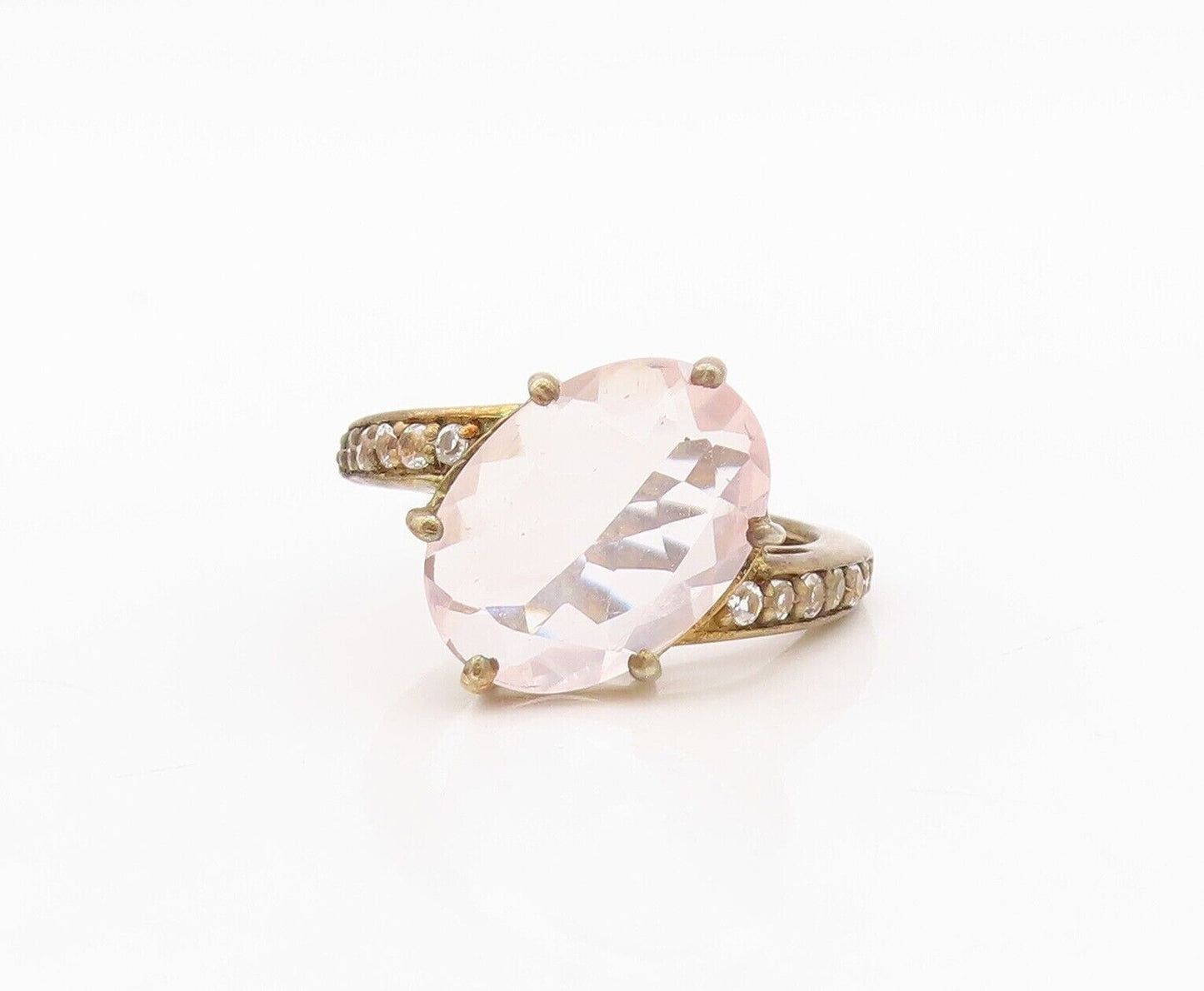 925 Sterling Silver Vintage Ring Gold Plated Pink Gemstone & Topaz  Sz 7 RG30334