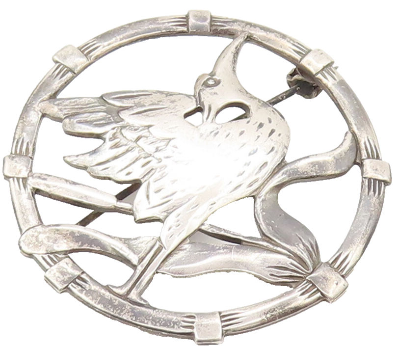 BRKS 925 Silver  Vintage Antique Stencil Cut Running Bird Brooch Pin  BP10402