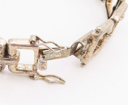 925 Sterling Silver Vintage Bracelet CZ Hollow Geometric Square Link  BT11698