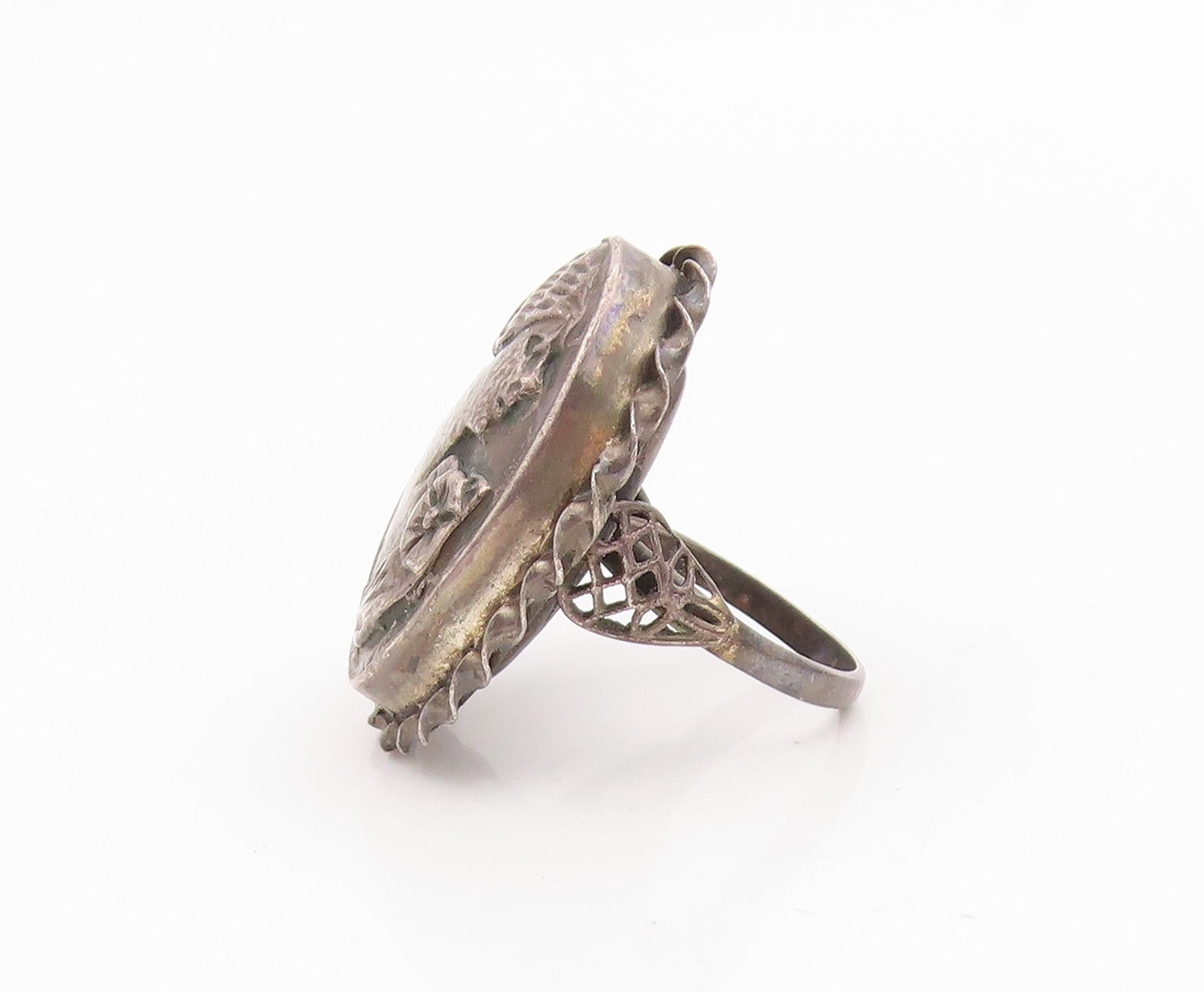 925 Sterling Silver Vintage Ring Antique Lady Profile Band  Sz 6.5  RG35308