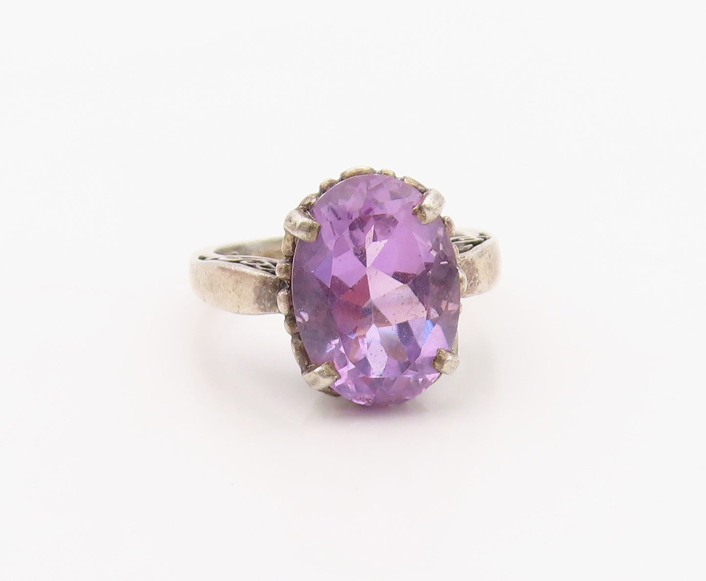 925 Sterling Silver Vintage Ring KABANA Amethyst Statement Band  Sz 7  RG36353