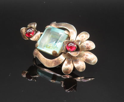 925 Sterling Silver  Vintage Garnet & Blue Topaz Non Pierced Earrings  EG11810