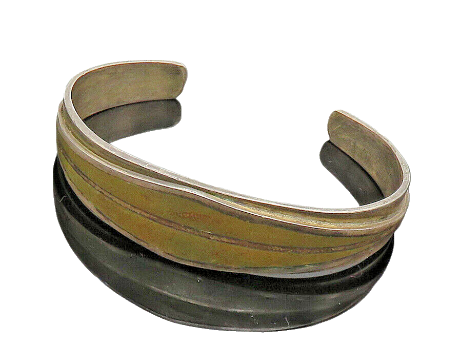 925 Sterling Silver  Vintage Antique Inlaid Jasper Cuff Bracelet  BT8028
