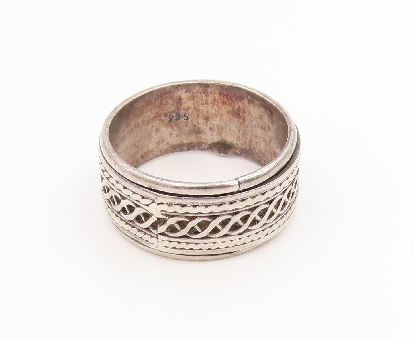 925 Sterling Silver Vintage Ring Celtic Weave Wide Spinner Band  Sz 11  RG35055