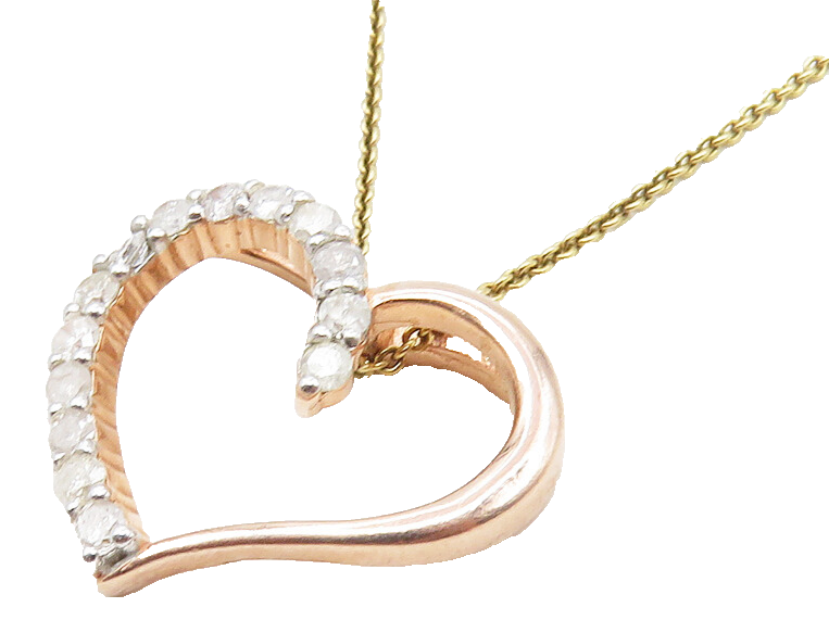 925 Silver  Genuine Diamonds Gold Plated Love Heart Chain Necklace  NE1962