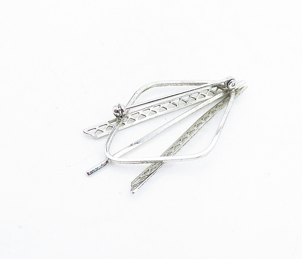 925 Sterling Silver  Vintage Shiny Polished Open Design Brooch Pin  BP2210