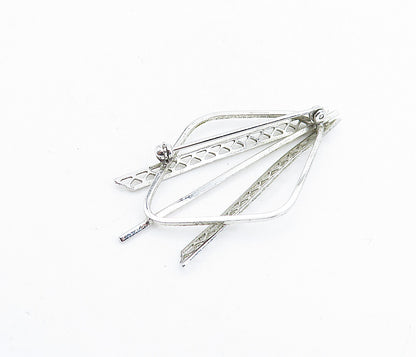925 Sterling Silver  Vintage Shiny Polished Open Design Brooch Pin  BP2210
