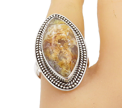 925 Sterling Silver  Cabochon Cut Jasper Pointed Cocktail Ring Sz 9  RG8191