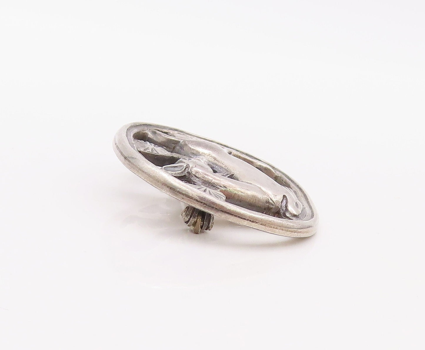 925 Sterling Silver Vintage Brooch Pin Deer Running In Forest  BP11188