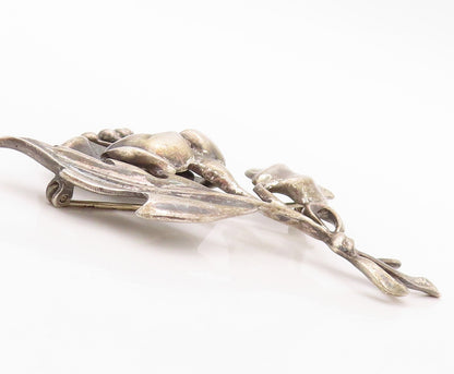 925 Sterling Silver Vintage Brooch Pin Antique Solid Cutout Flower  BP11297