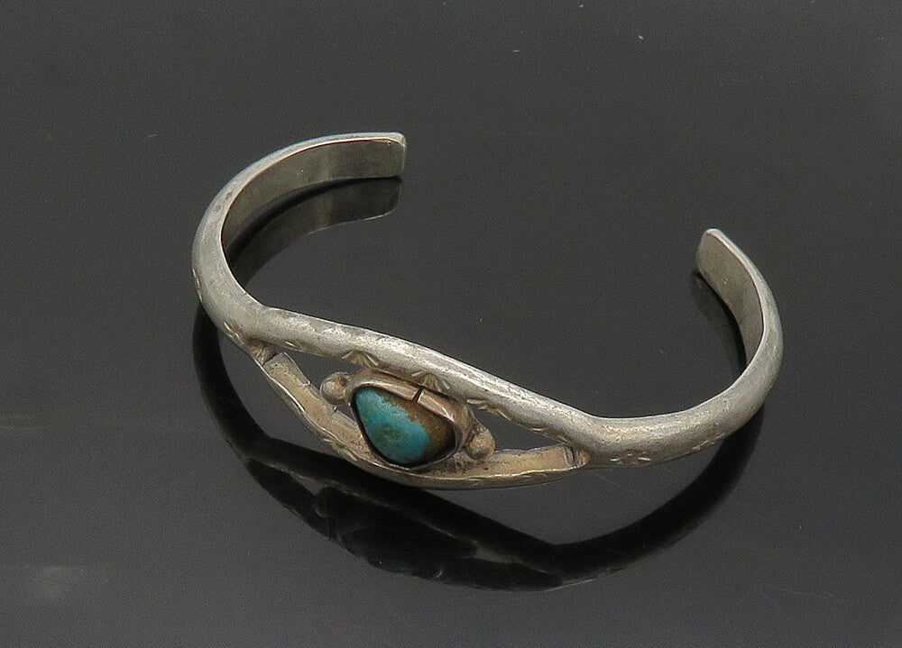 NAVAJO 925 Sterling Silver  Vintage Antique Turquoise Cuff Bracelet  BT7991
