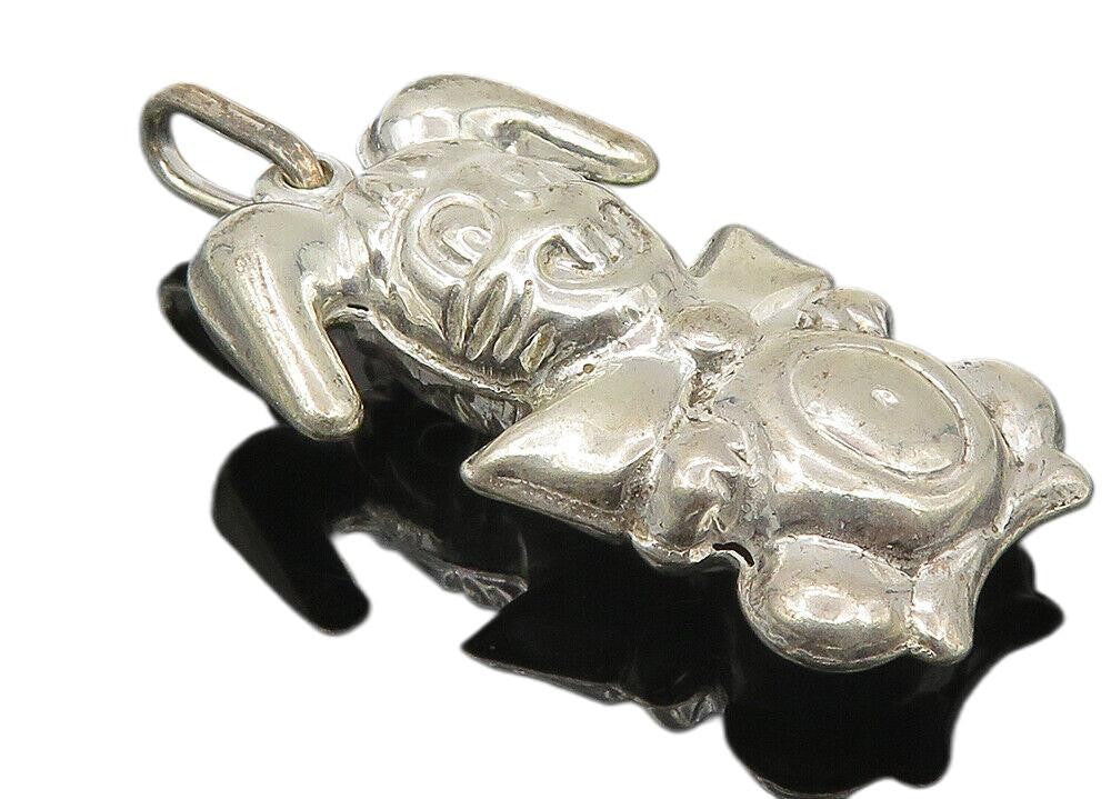 925 Sterling Silver  Vintage Shiny Hollow Bow Tie Bunny Rabbit Pendant  PT8467