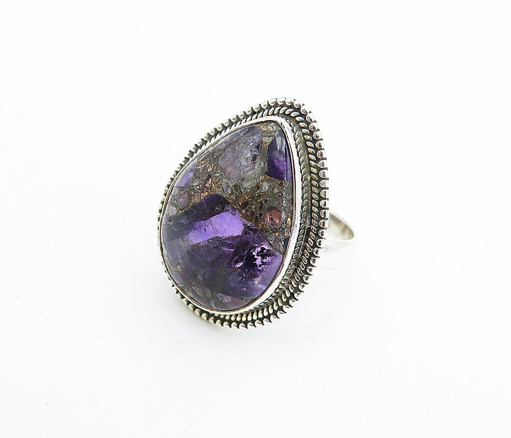 925 Sterling Silver  Cabochon Cut Jasper Tear Drop Cocktail Ring Sz 7  RG8050