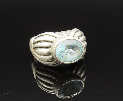 ESPO SIG 925 Silver  Vintage Oval Aquamarine Ribbed Dome Ring Sz 7.5  RG25671