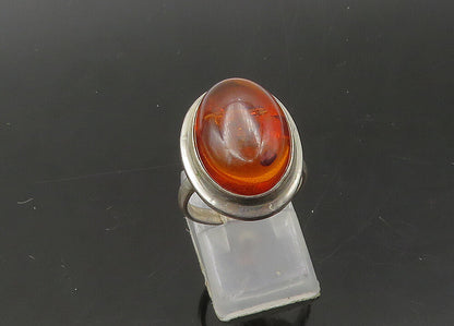 925 Sterling Silver Vintage Cabochon Cut Amber Cocktail Ring Sz 7  RG22010