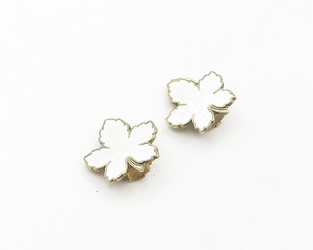 MEKA DENMARK 925 Silver  Vintage Enamel Leaf Motif Non Pierce Earrings  EG9240