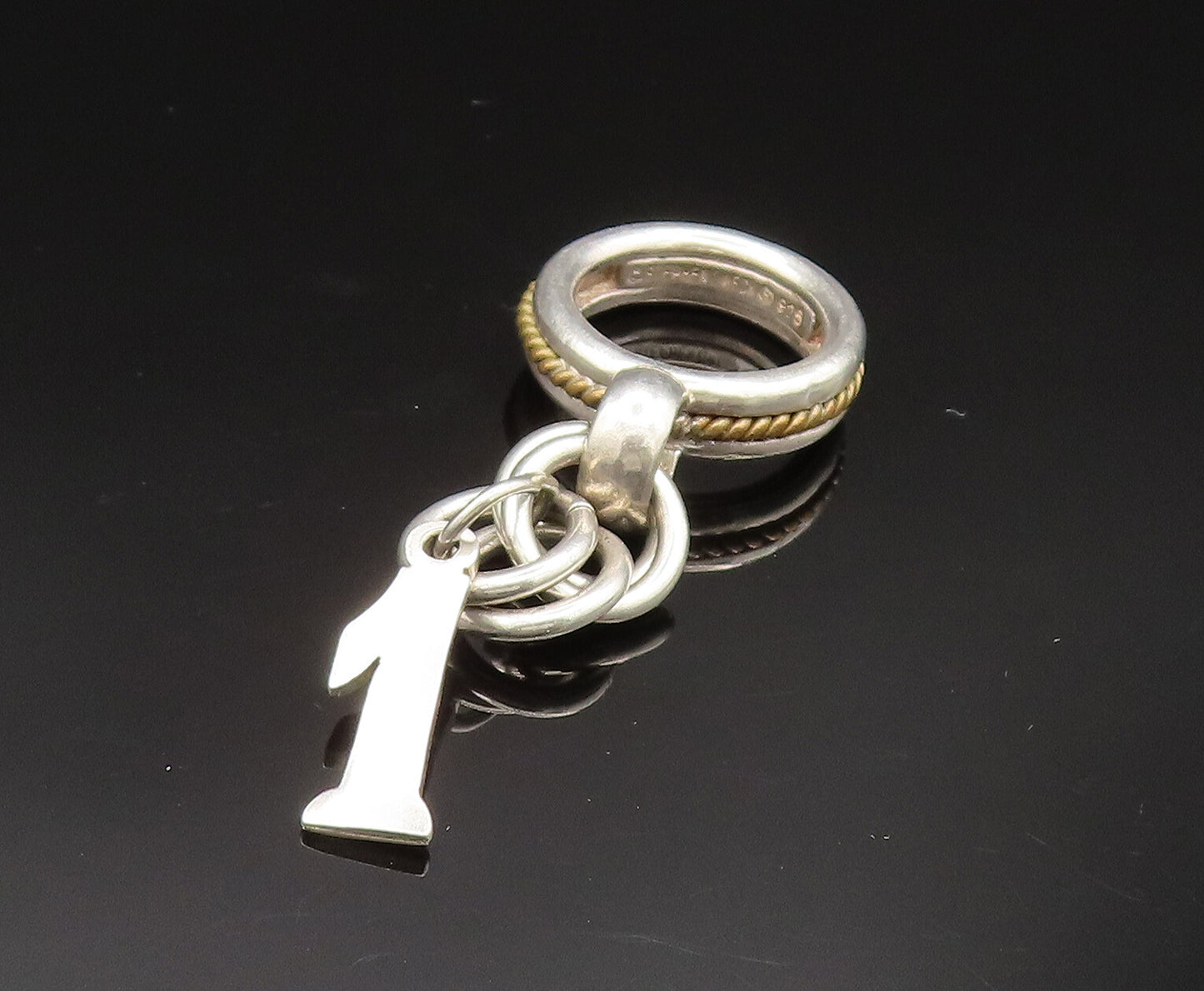 STEPHEN DWECK 925 Silver  Vintage Two Tone Rope Twist Charm Ring Sz 6  RG24879