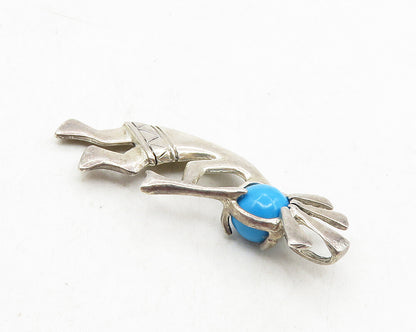 925 Sterling Silver  Vintage Turquoise Shiny Kokopelli Dancer Pendant  PT7433