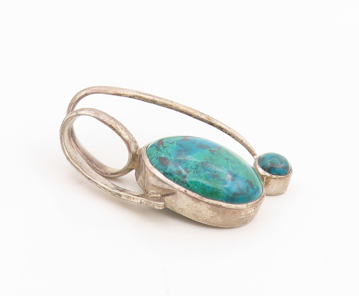 925 Sterling Silver Vintage Pendant Modernist Chrysocolla Twisted Locket PT25539