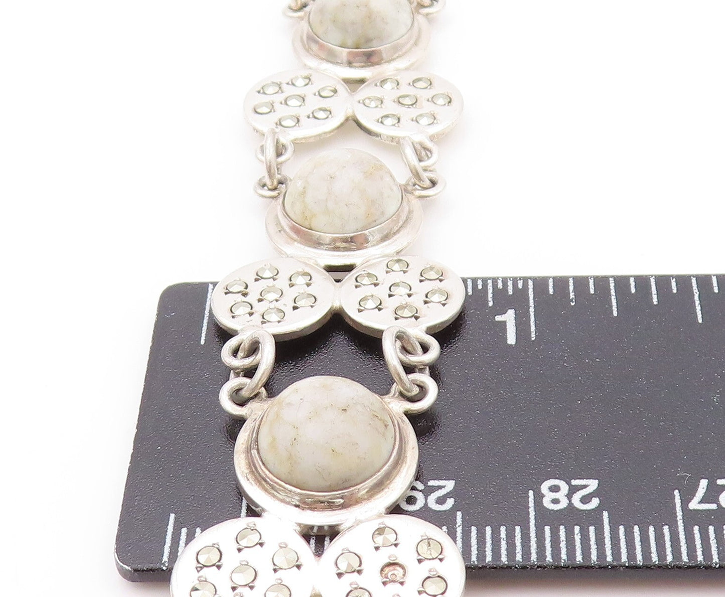 925 Sterling Silver Vintage Bracelet Designer Cabochon Round Gemstones  BT11154