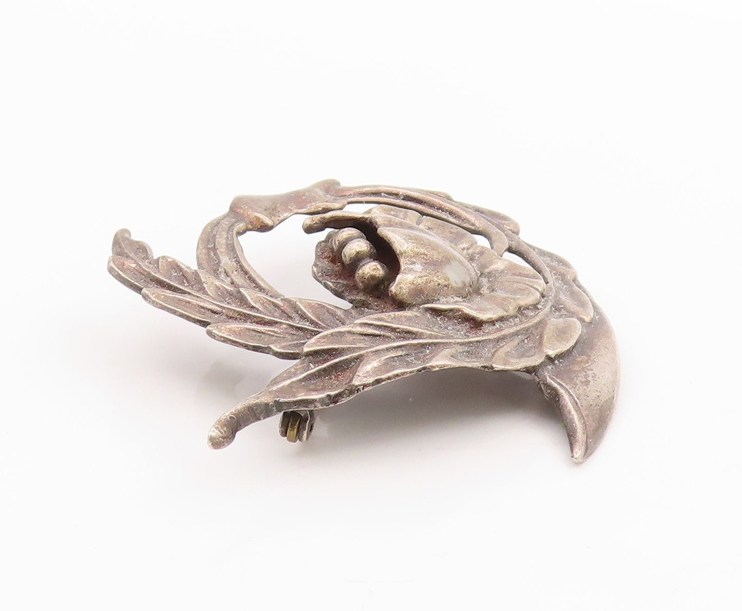 925 Sterling Silver Vintage Brooch Antique Botanical Floral Design  BP11790