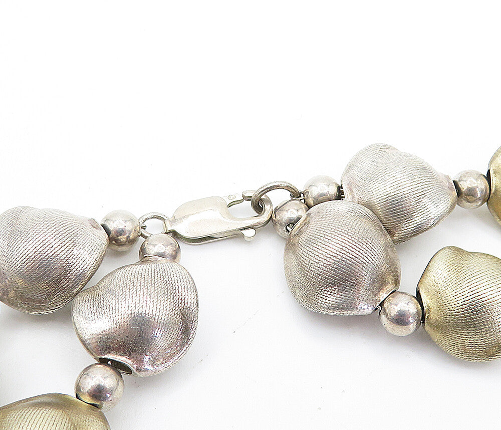 DOBBS BOSTON 925 Silver  Vintage 2 Tone Etched Beaded Chain Necklace  NE1148
