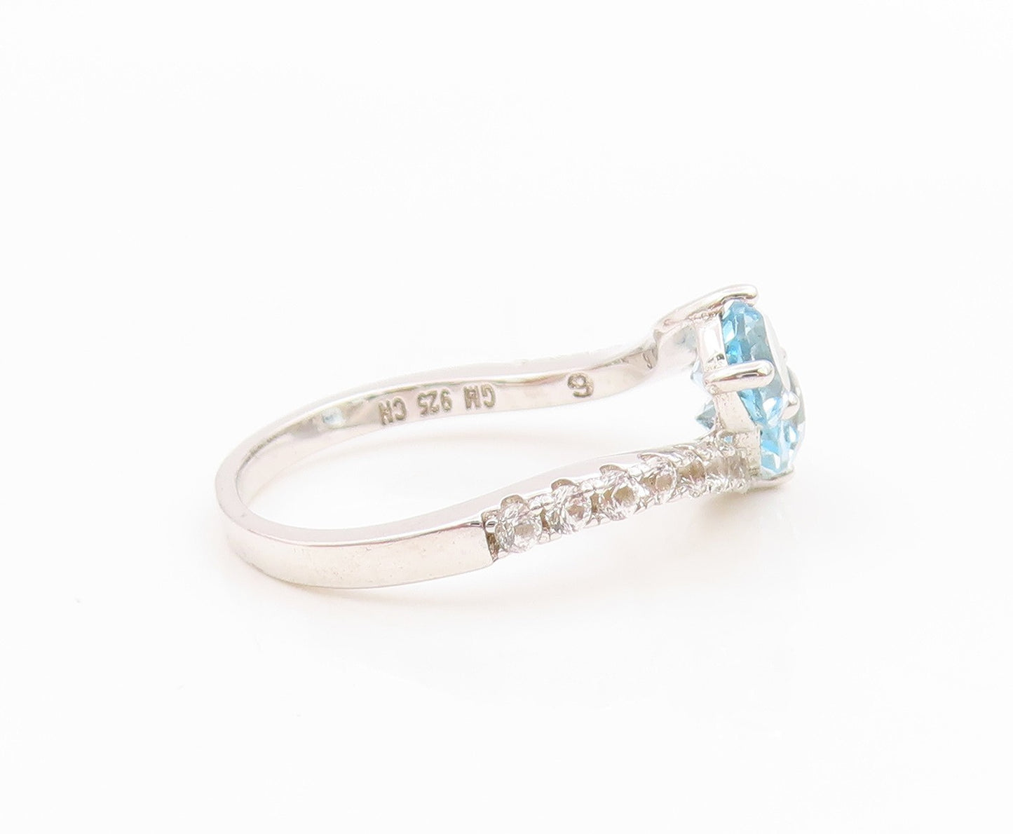 925 Sterling Silver Vintage Ring Elegant Blue Topaz Bypass Band  Sz 6  RG35956