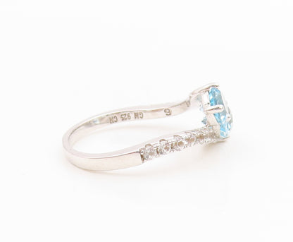 925 Sterling Silver Vintage Ring Elegant Blue Topaz Bypass Band  Sz 6  RG35956