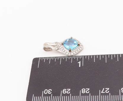 925 Sterling Silver Vintage Pendant Square Cut Blue Halo White Topaz   PT24265