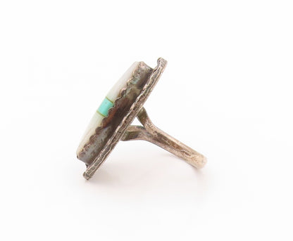 925 Sterling Silver Vintage Ring NAVAJO ZUNI Mother Of Pearls Gem  Sz 7 RG32566