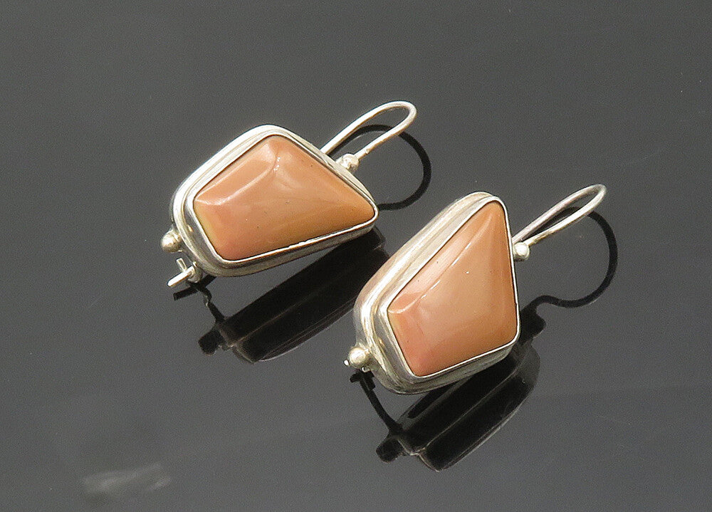 SARDA 925 Sterling Silver  Vintage Brown Stone Shiny Dangle Earrings  EG10055