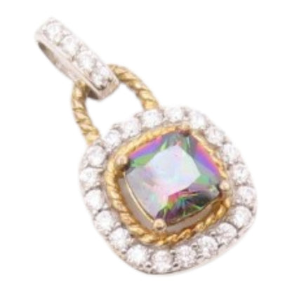 925 Sterling Silver  Vintage Mystic Topaz Two Tone Twist Pendant  PT17405
