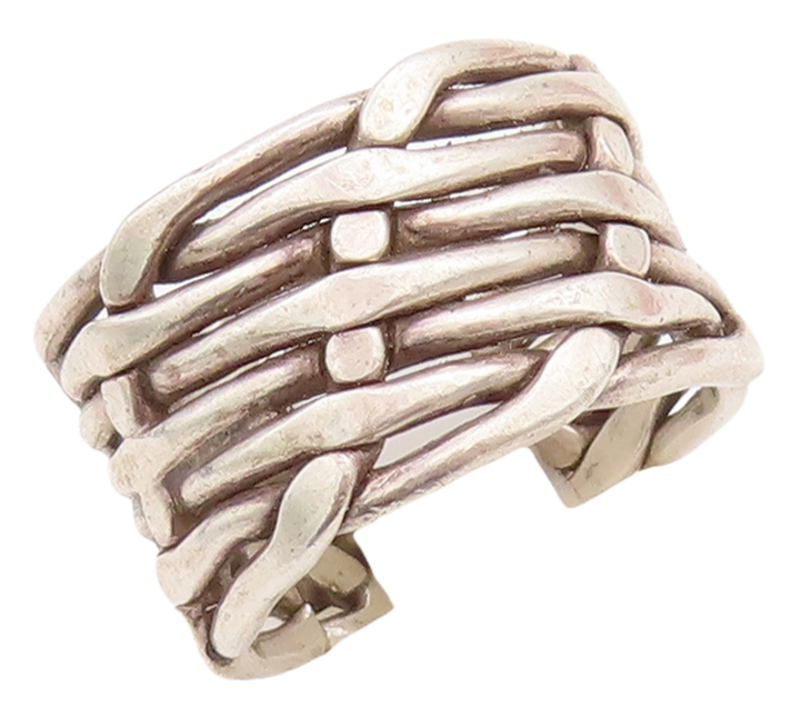 925 Sterling Silver Vintage Ring Solid Trellis Stack Rope Effect  Sz 7  RG28794