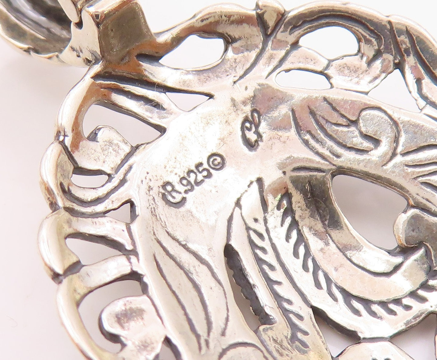 CAROLYN POLLACK 925 Silver  Vintage Shiny Swirl Pattern Oval Pendant  PT18502