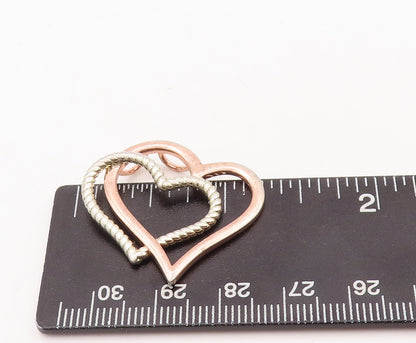 925 Sterling Silver Vintage Pendant Twisted Rope Cutout Double Heart  PT23161