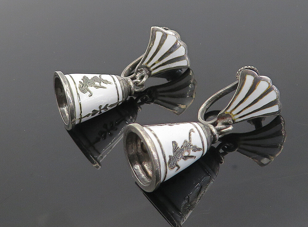 SIAM 925 Sterling Silver  Vintage Enamel Dancer Bell Dangle Earrings  EG4487