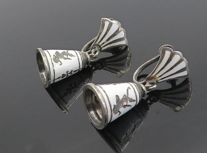SIAM 925 Sterling Silver  Vintage Enamel Dancer Bell Dangle Earrings  EG4487