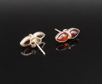 925 Sterling Silver  Vintage Double Pear Shaped Amber Stud Earrings  EG11992