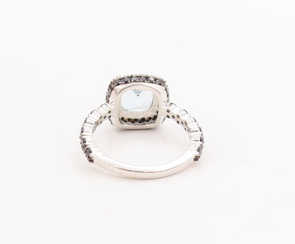 925 Sterling Silver Vintage Ring Blue Topaz Halo Spinel Frame  Sz 7  RG29267