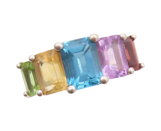925 Sterling Silver Vintage Ring Rainbow Color Rectangle CZ Band  SZ 8  RG32107