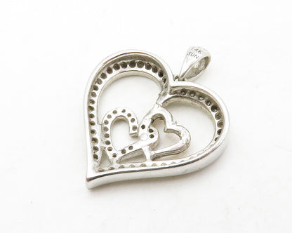 925 Sterling Silver  Vintage Genuine Diamonds Open Love Heart Pendant  PT10368